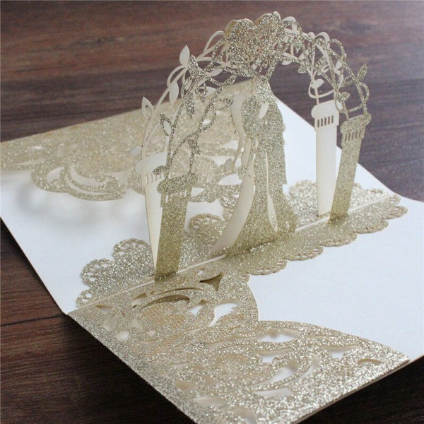 3D Champagne Wedding Invitations with Hollow Design (1)