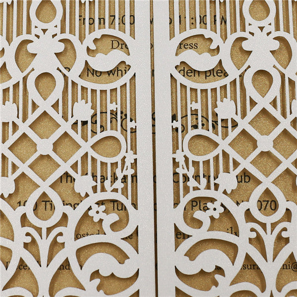 Affordable and vintage laser cut wedding invitations with door design LC038_4