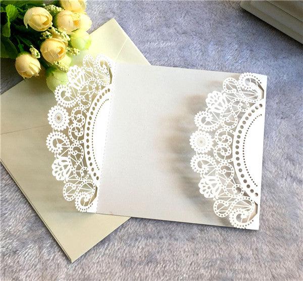 Affordable ivory folded laser cut wedding invitations LC060_4