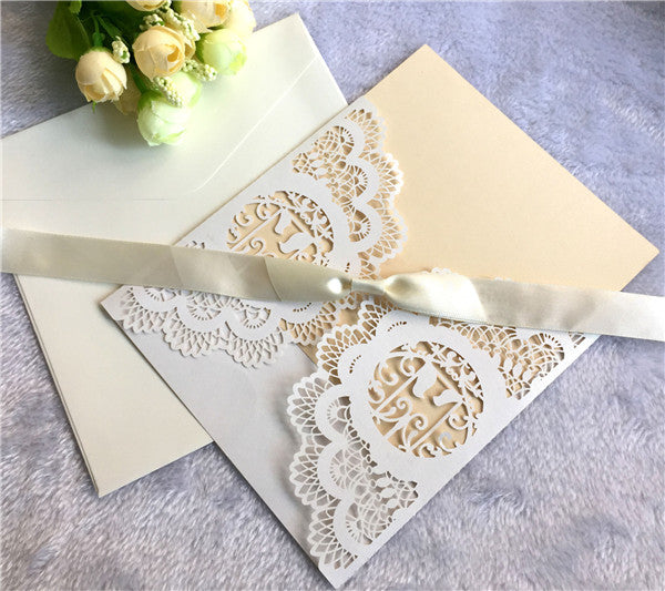Affordable ivory folded laser cut wedding invitations LC060_5