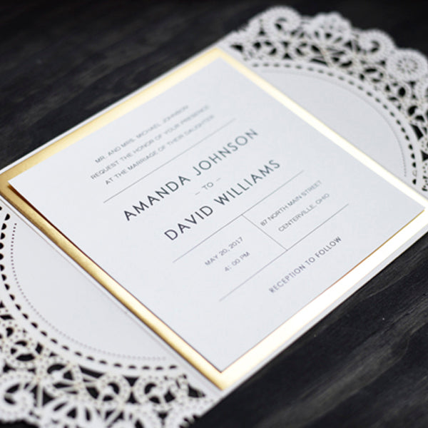 Beautiful Glitter Gold Gatefold Lasercut Wedding Invitations with Gold Mirror (4)