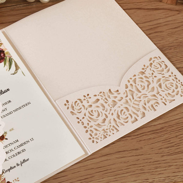 Blush Pink Laser Cut Wedding Invitation With Floral Design (3)