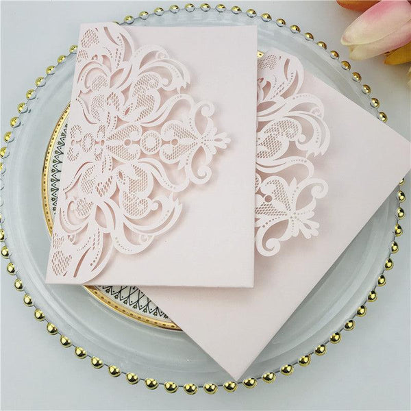Blush Pink Pocket Laser Cut Wedding Invitations with Gold Glittery Belly Band Lcz076 (4)