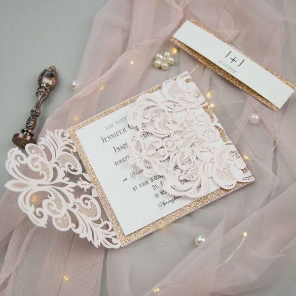 Blush Wedding Invitations, laser cut blush gold elegant wedding invitation (7)