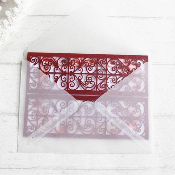 Burgundy laser cut wedding invitations with floral designs (1)