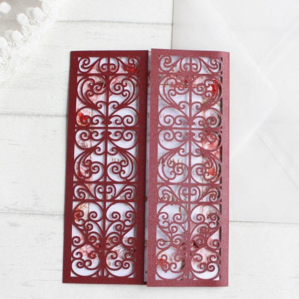 Burgundy laser cut wedding invitations with floral designs (2)