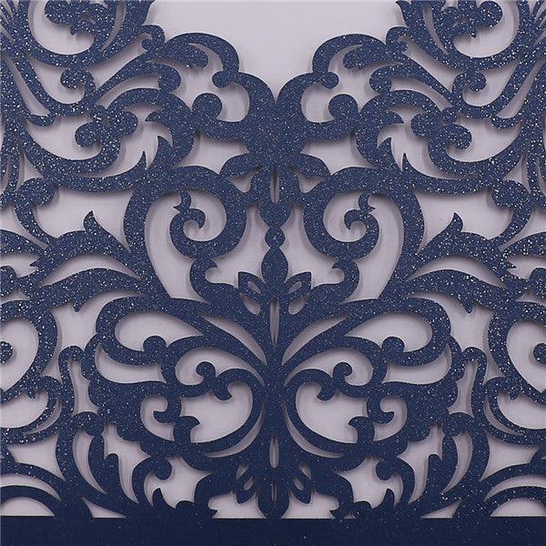 Chic and modern navy blue laser cut wedding invitations with white inner cards LC052_4