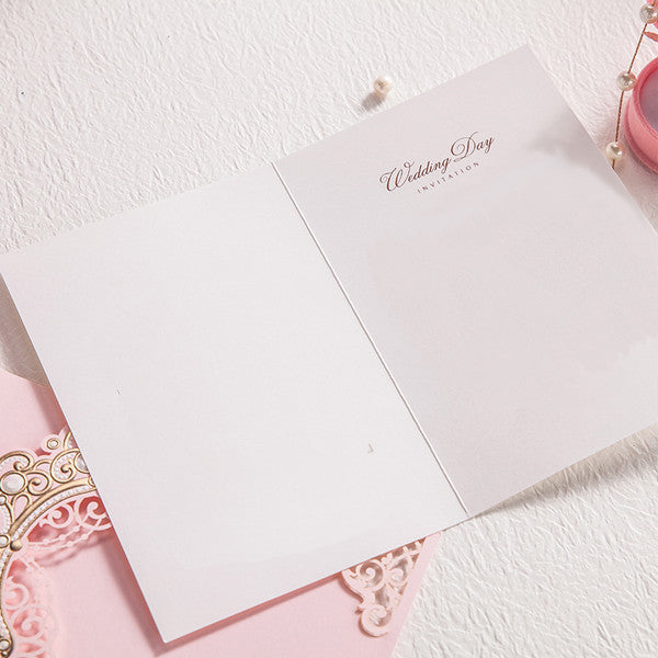 Chic and stylish white pink laser cut wedding invitations LC079 (3)