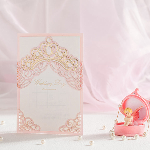 Chic and stylish white pink laser cut wedding invitations LC079 (5)