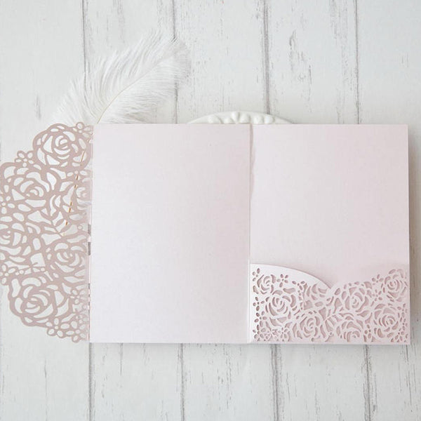 Classic Blush Pink Laser Cut Wedding Invitations with Adorable Round Greenery Design Lcz092 (4)