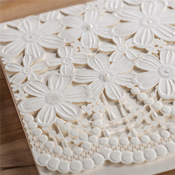 Classic white folded floral laser cut wedding invitations LC027_3
