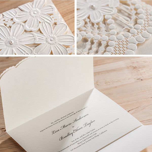 Classic white folded floral laser cut wedding invitations LC027_6
