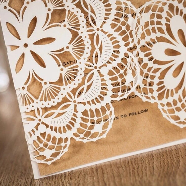 Creative White Floral Laser Cut Wedding Invitations (1)
