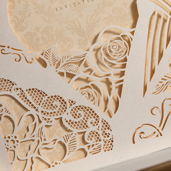 Creative pearl white silhouette laser cut wedding invitations LC013_4