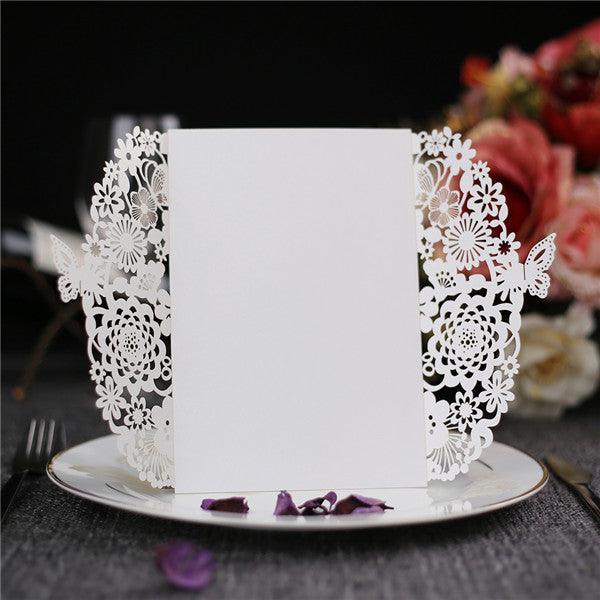 Elgant Butterfly Shape laser cut wedding invitations with gold inner cards LC045_3