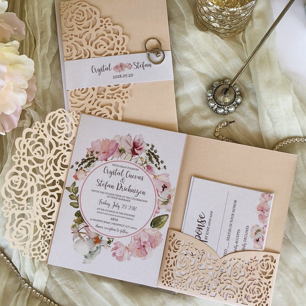 Exquisite Blush Shimmer and White Shimmer Laser Cut Wedding Invitation (4)