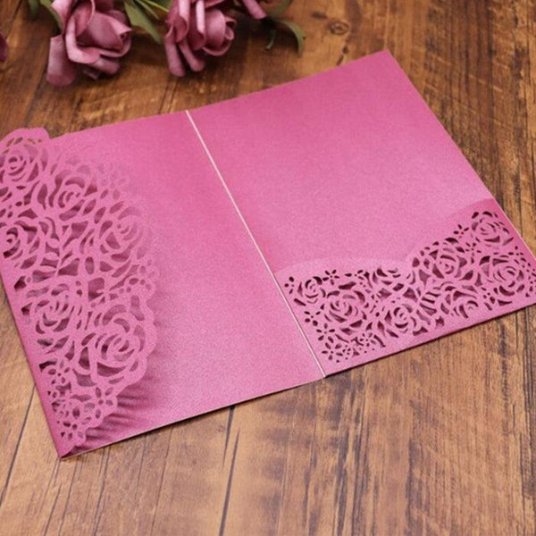 Exquisite Burgundy Tri-folded Laser Cut Wedding Invitations (1)
