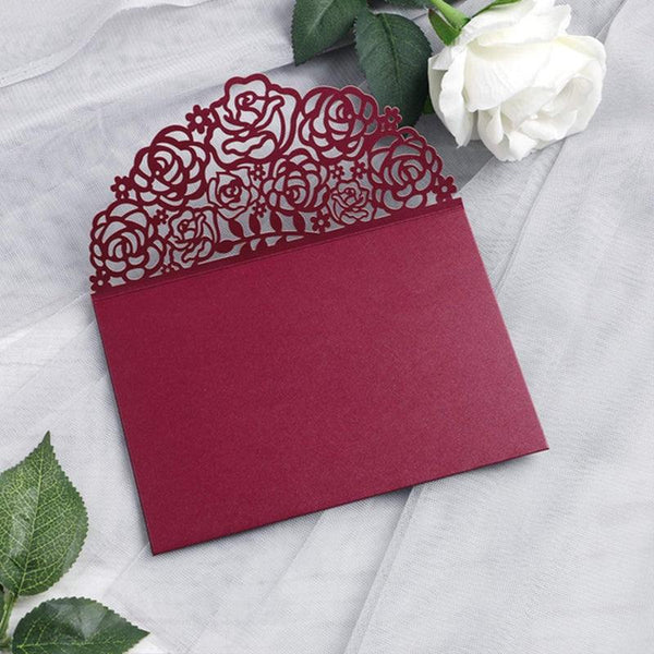Exquisite Burgundy Tri-folded Laser Cut Wedding Invitations (3)