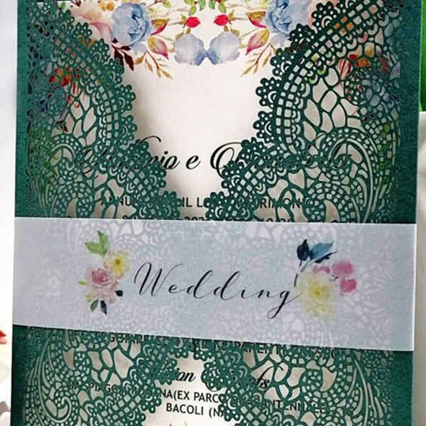 Exquisite and Creative Malachite Green Laser Cut Wedding Invitations with Lace Designs Lcz045 (3)