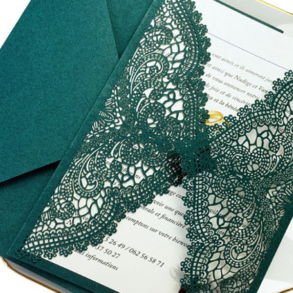 Exquisite and Creative Malachite Green Laser Cut Wedding Invitations with Lace Designs Lcz045 (4)
