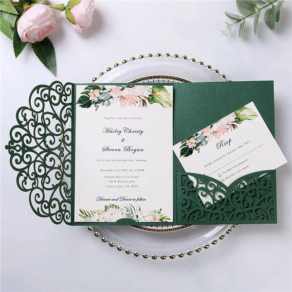 Forest Green Spring Laser Cut Wedding Invitations