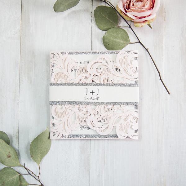 Glitter Silver Elegant and Classic Fold Invitation Laser Cut (1)