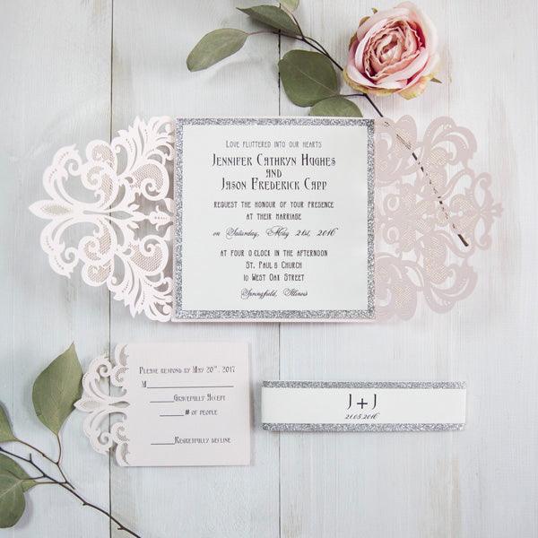 Glitter Silver Elegant and Classic Fold Invitation Laser Cut (3)