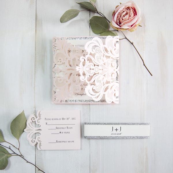 Glitter Silver Elegant and Classic Fold Invitation Laser Cut (4)