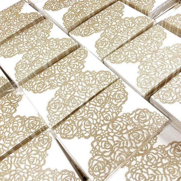 Gold Glitter Laser Cut Hollow Rose With Burgundy Ribbon Glitter Wedding Invitation Card (2)