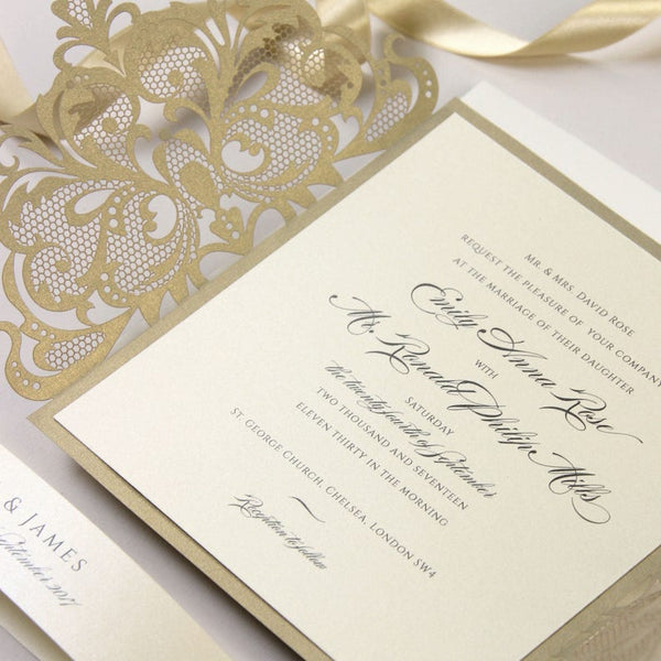 Gold and Cream Luxury Gatefold Laser cut Set Wedding Invitation (1)