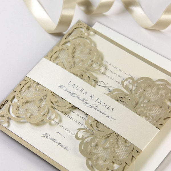 Gold and Cream Luxury Gatefold Laser cut Set Wedding Invitation (4)
