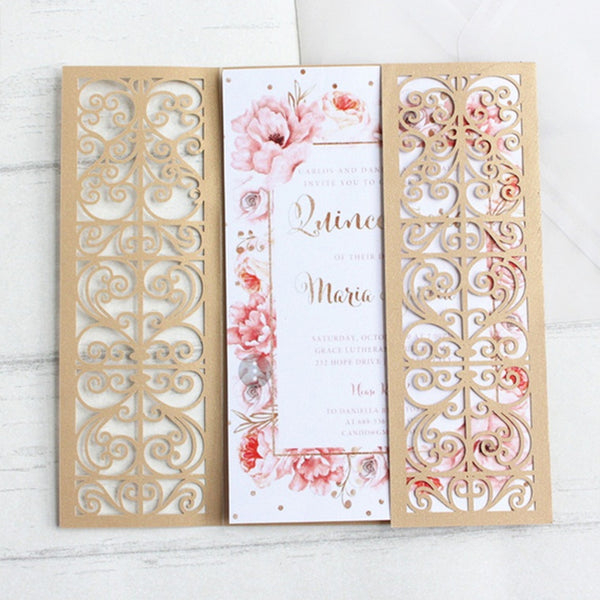 Gold and White laser cut wedding invitations with gate (2)