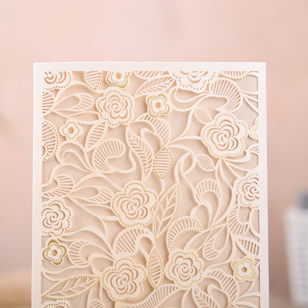 Gorgeous White and Gold Pocket Lace Laser Cut Wedding Invitations with Beads Inlay Lcz093 (3)