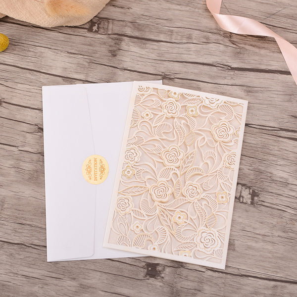 Gorgeous White and Gold Pocket Lace Laser Cut Wedding Invitations with Beads Inlay Lcz093 (4)