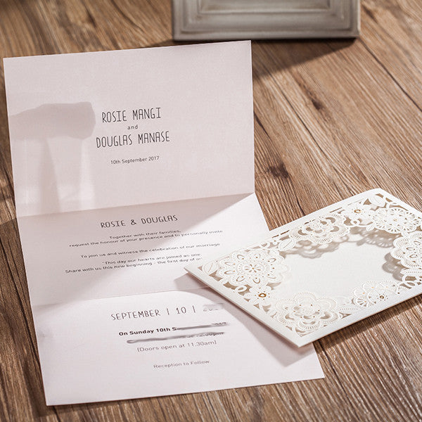 Gorgeous and elegant white laser cut wedding invitations with floral design LC078 (3)