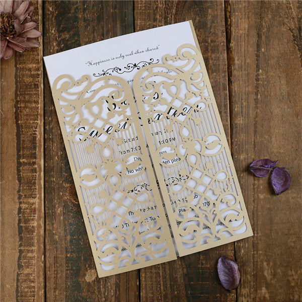 Graceful gold laser cut wedding invitations with door design LC040_2