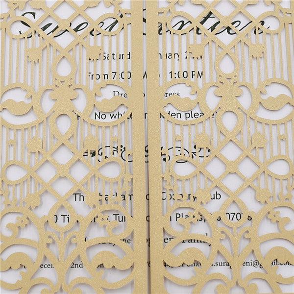 Graceful gold laser cut wedding invitations with door design LC040_4