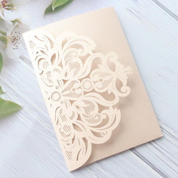 Ivory laser cut pocket tri folding invitation cards (1)