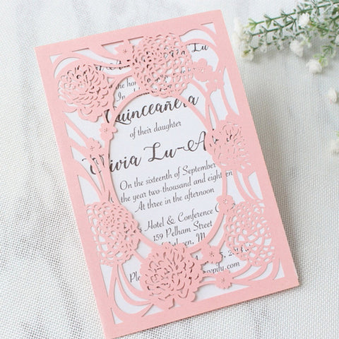 Lovely Pink Laser Cut Hollow Wedding Invitations