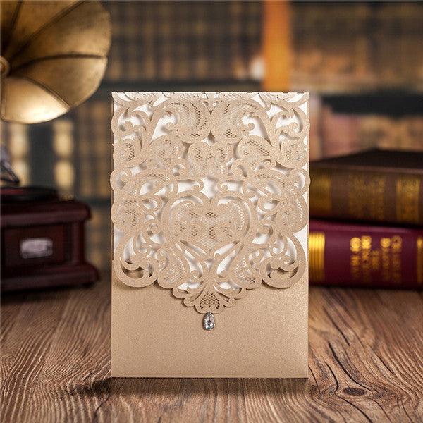 Luxury champagne gold laser cut wedding invitations LC018_1