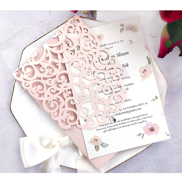 Modern Elegant Blush Pink Laser Cut Wedding Invitations with Shining Rhinestone Lcz083 (2)