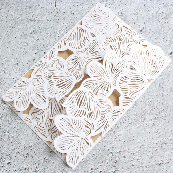 Modern white floral petal laser cut wedding invitations (2)