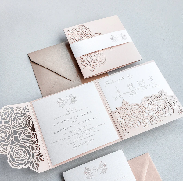 Pink Square Pocket Fold Wedding Invitations (6)