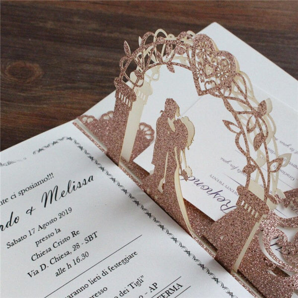 Pop up Rose Gold Wedding Invitations with Hollow Design (2)