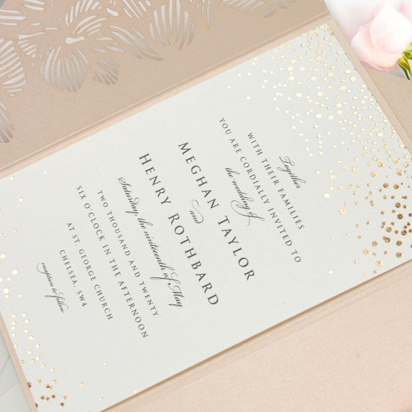 Pretty Pink Peach Orchid Flower Wedding Invitation with Pocket Fold Design (4)