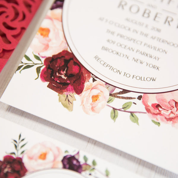 Red and Burgundy Rose Lace Design-Laser cut Invitation (3)