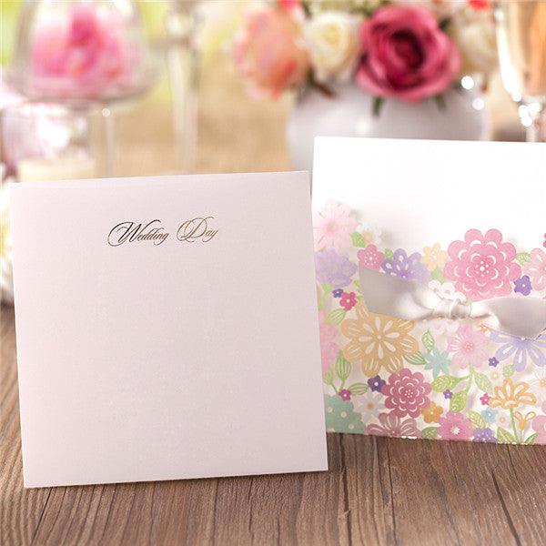 Refreshing colorful laser cut wedding inviation with ribbon LC080 (2)
