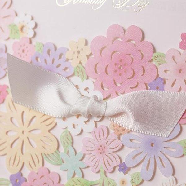 Refreshing colorful laser cut wedding inviation with ribbon LC080 (4)