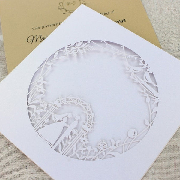 Romantic Square White Laser Cut Wedding Invitations with Hollow Design (1)