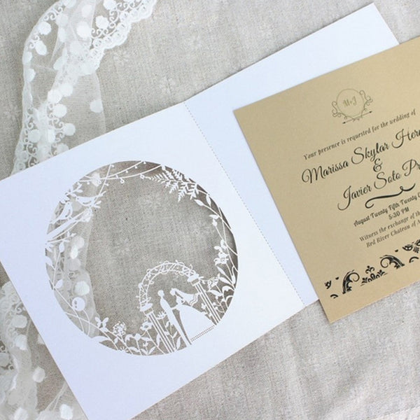Romantic Square White Laser Cut Wedding Invitations with Hollow Design (4)